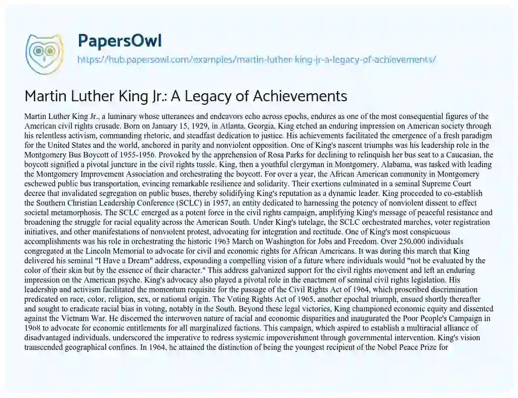 Essay on Martin Luther King Jr.: A Legacy of Achievements