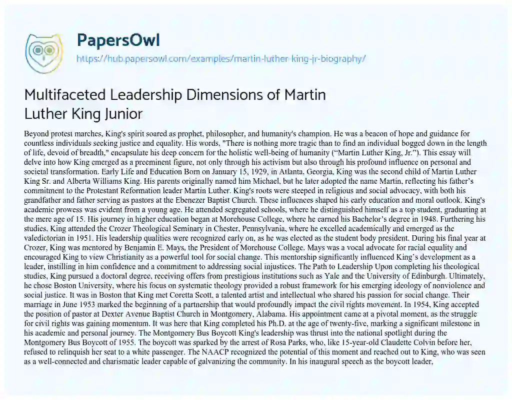 Essay on Multifaceted Leadership Dimensions of Martin Luther King Junior