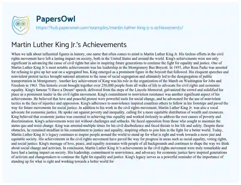 Essay on Martin Luther King Jr.’s Achievements