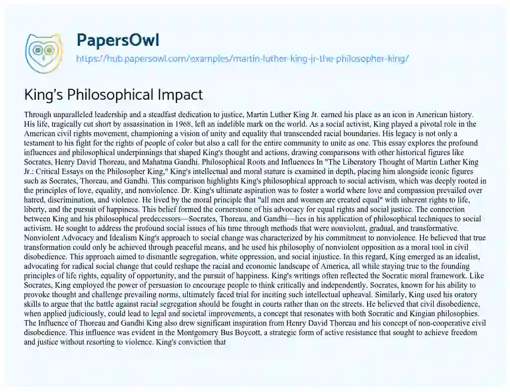 Essay on King’s Philosophical Impact