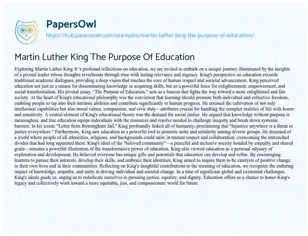 Essay on Martin Luther King The Purpose Of Education