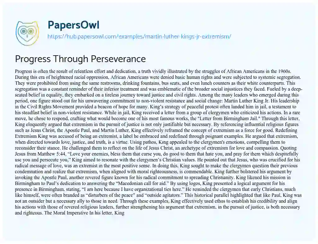 Essay on Progress Through Perseverance