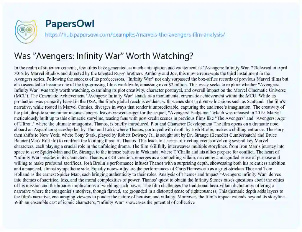 Essay on Was “Avengers: Infinity War” Worth Watching?