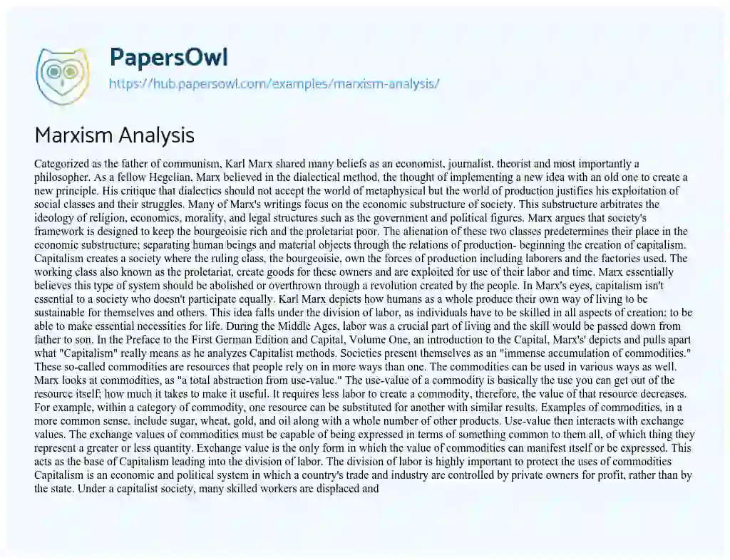 Essay on Marxism Analysis