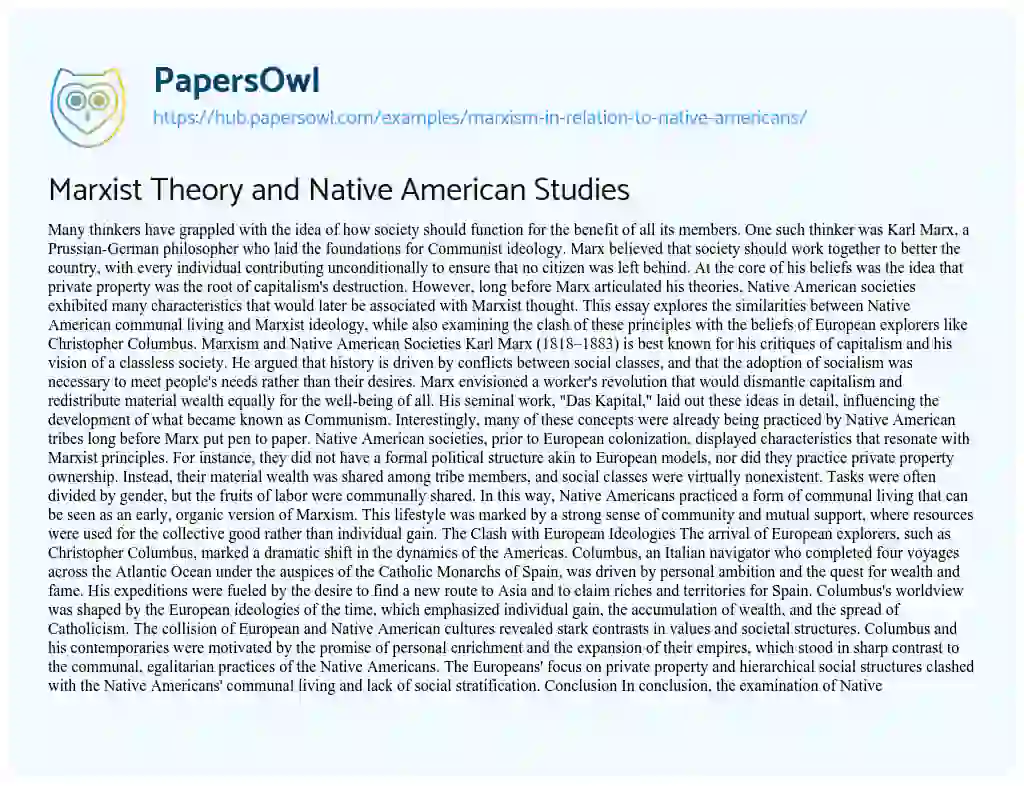 Essay on Marxist Theory and Native American Studies