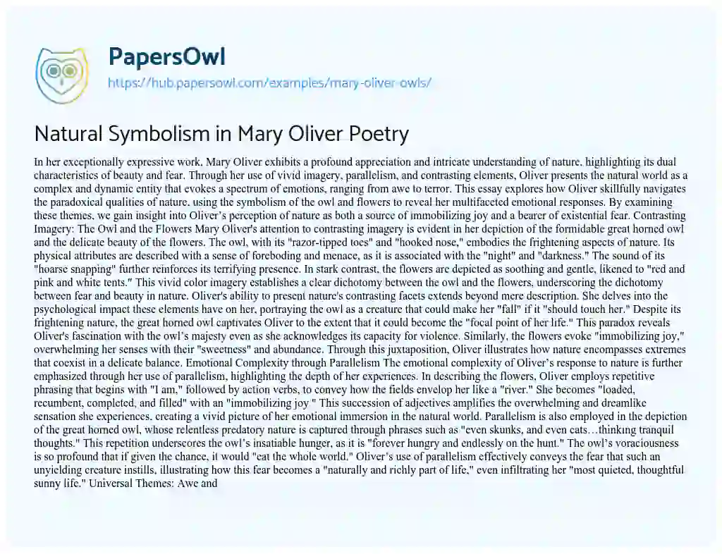 Essay on Natural Symbolism in Mary Oliver Poetry