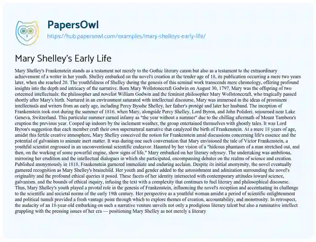 Essay on Mary Shelley’s Early Life