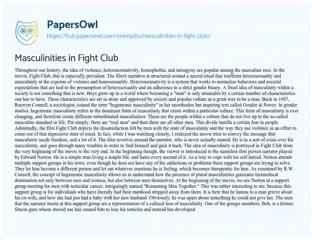 Essay on Masculinities in Fight Club