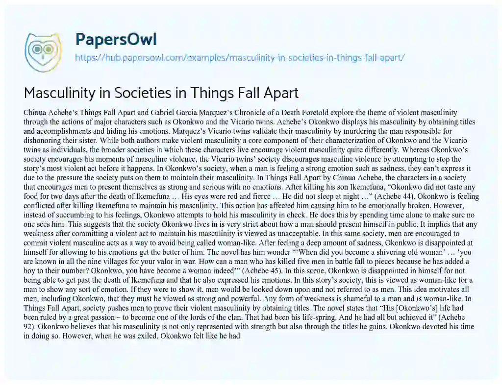 Essay on Masculinity in Societies in Things Fall Apart