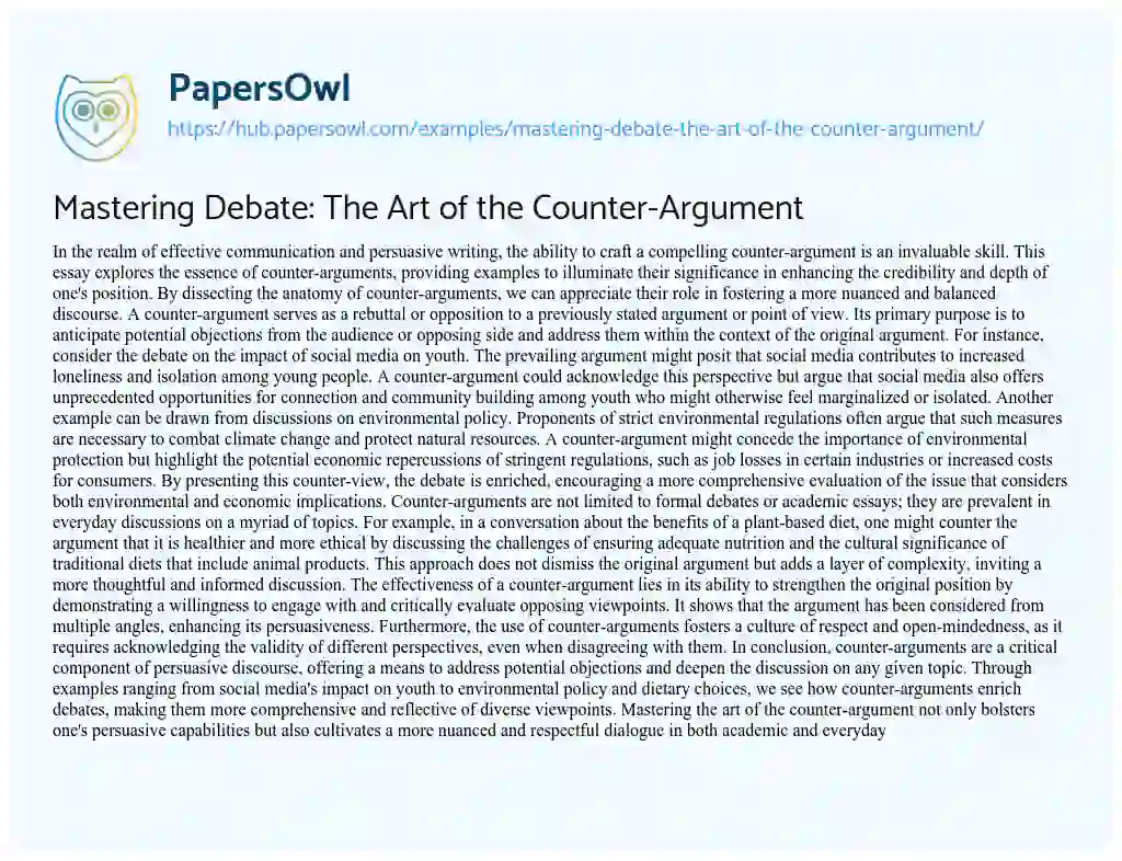 Essay on Mastering Debate: The Art of the Counter-Argument