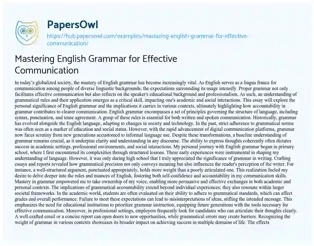 Essay on Mastering English Grammar for Effective Communication