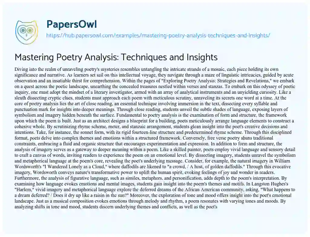 Essay on Mastering Poetry Analysis: Techniques and Insights