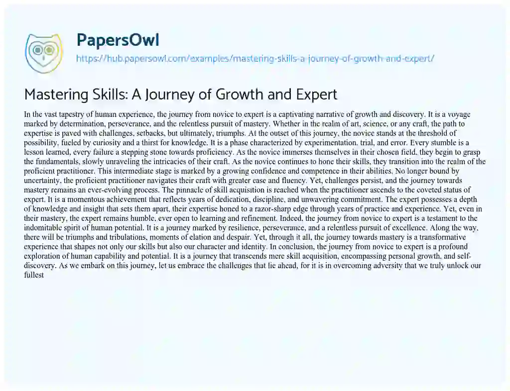 Essay on Mastering Skills: A Journey of Growth and Expert
