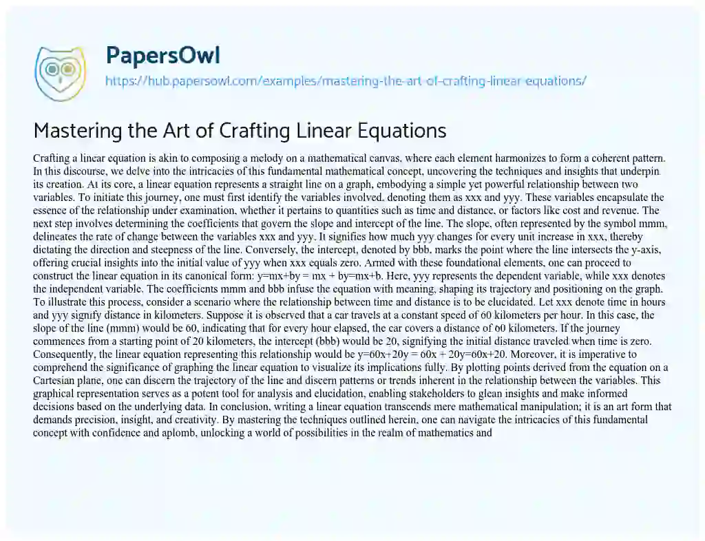 Essay on Mastering the Art of Crafting Linear Equations