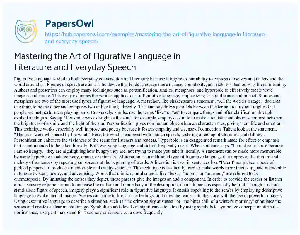 Essay on Mastering the Art of Figurative Language in Literature and Everyday Speech
