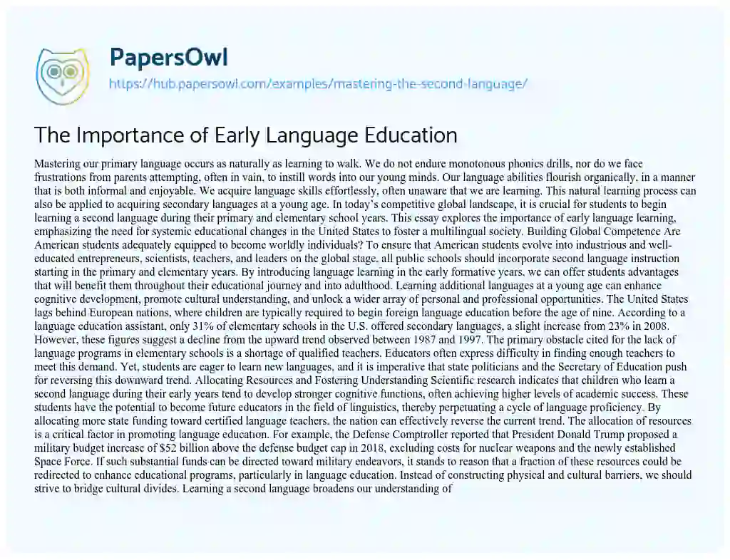 Essay on The Importance of Early Language Education