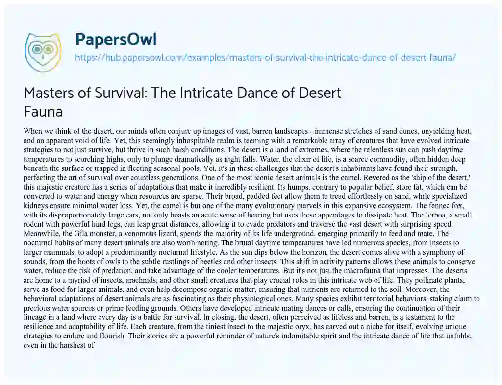 Essay on Masters of Survival: The Intricate Dance of Desert Fauna