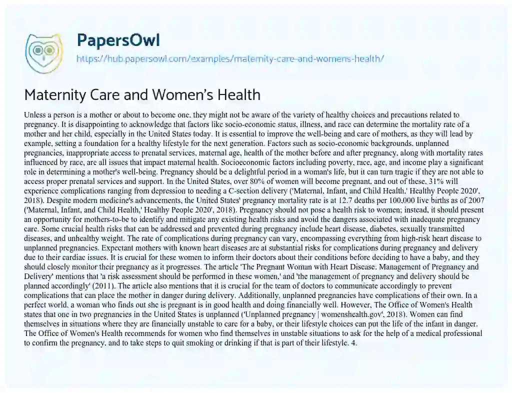 Essay on Maternity Care and Women’s Health