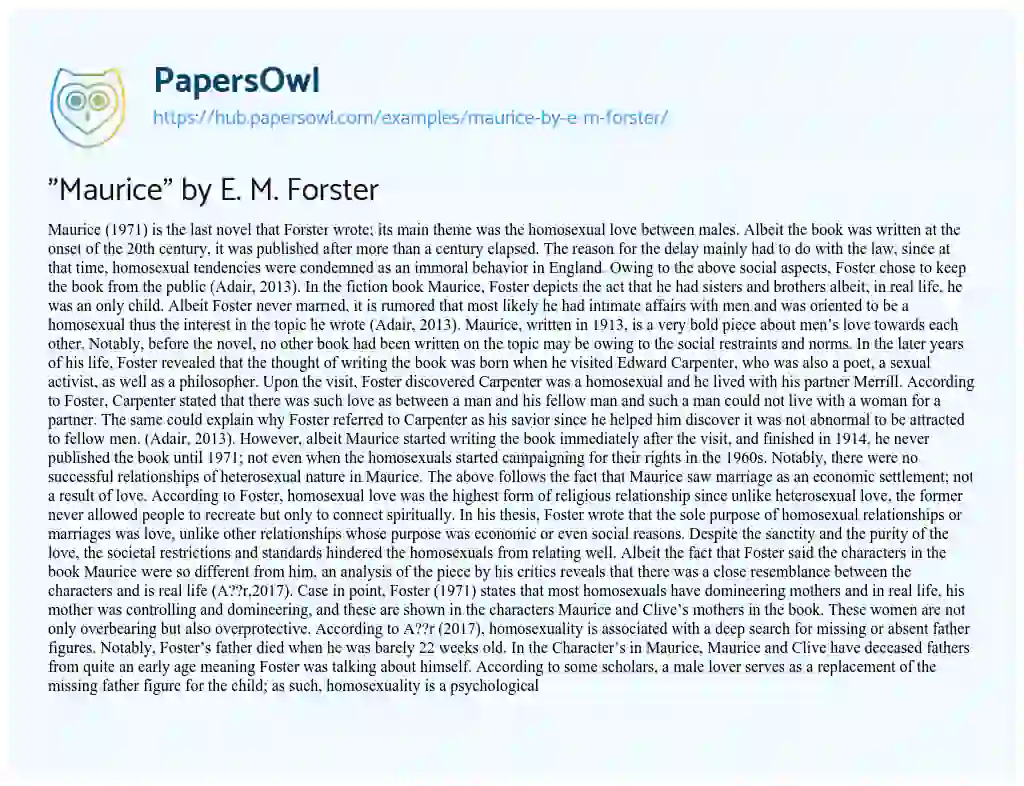 Essay on “Maurice” by E. M. Forster