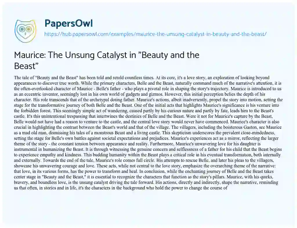 Essay on Maurice: The Unsung Catalyst in “Beauty and the Beast”