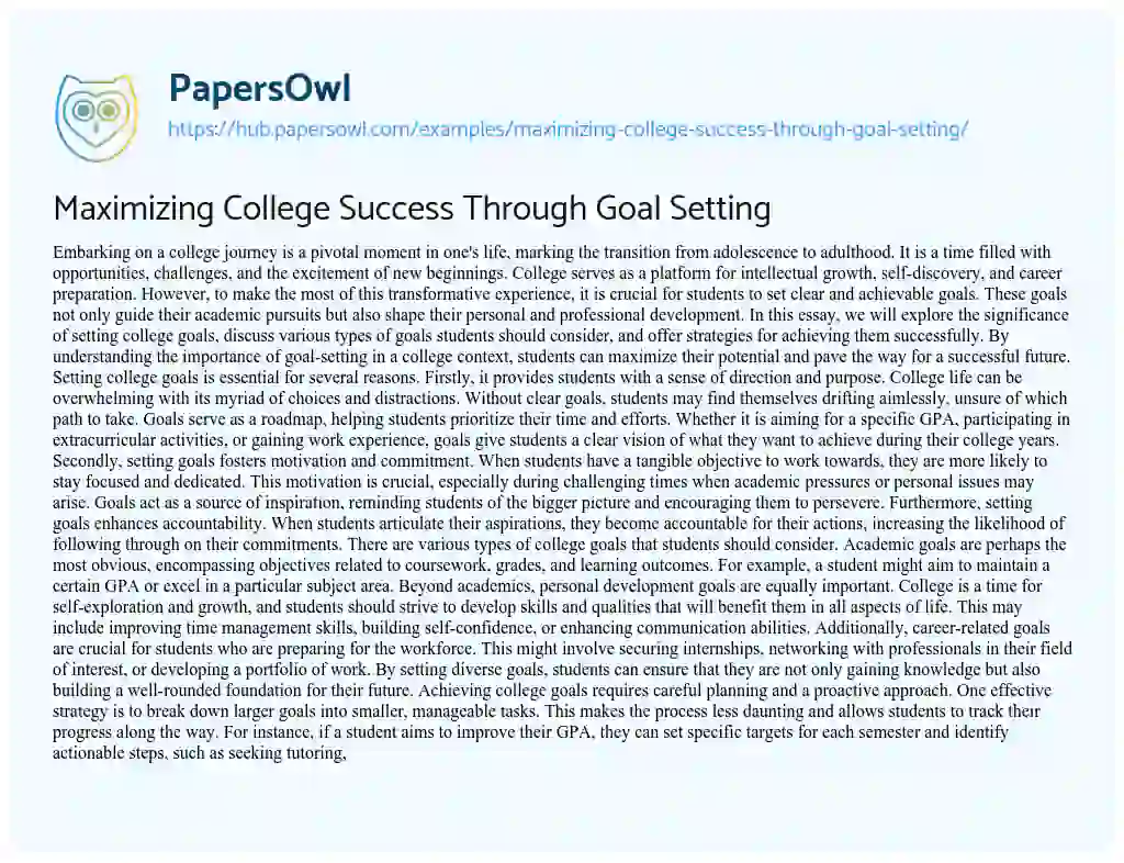 Essay on Maximizing College Success Through Goal Setting