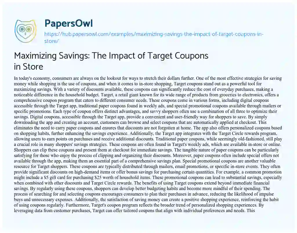 Essay on Maximizing Savings: The Impact of Target Coupons in Store