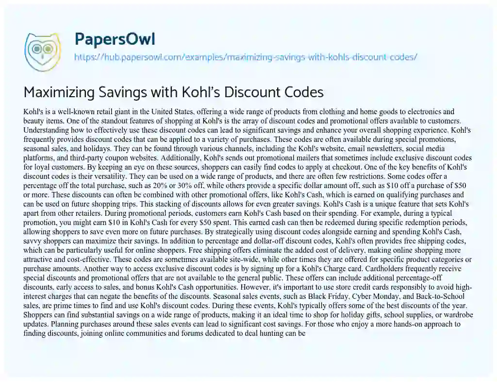 Essay on Maximizing Savings with Kohl’s Discount Codes