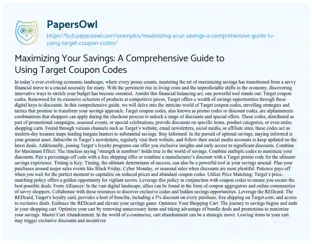 Essay on Maximizing Your Savings: A Comprehensive Guide to Using Target Coupon Codes