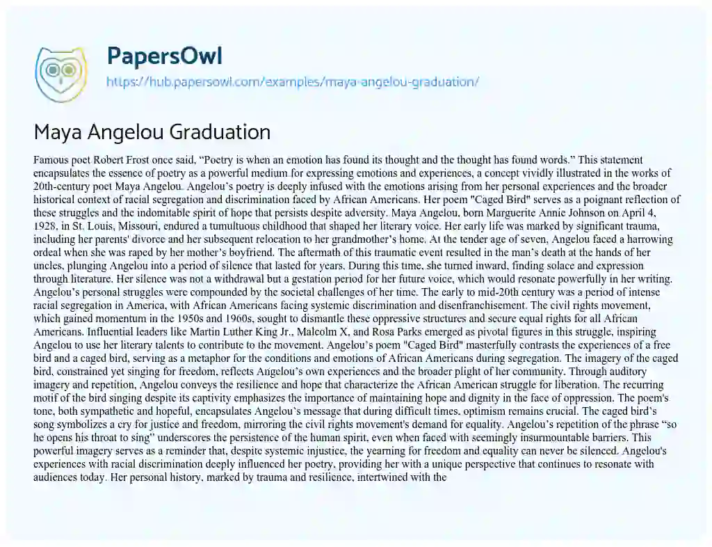 Essay on Maya Angelou Graduation