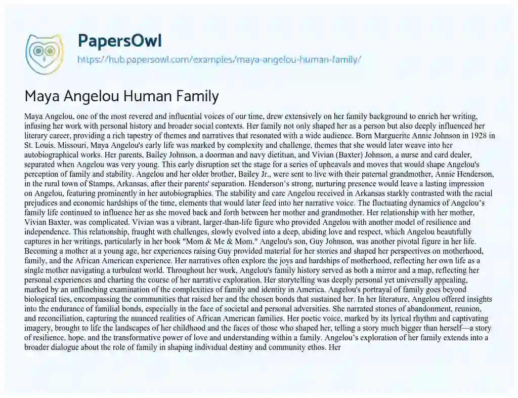 Essay on Maya Angelou Human Family