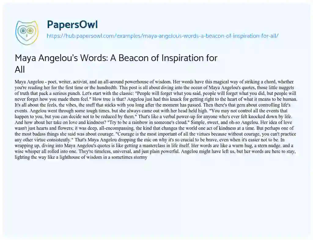 Essay on Maya Angelou’s Words: A Beacon of Inspiration for All