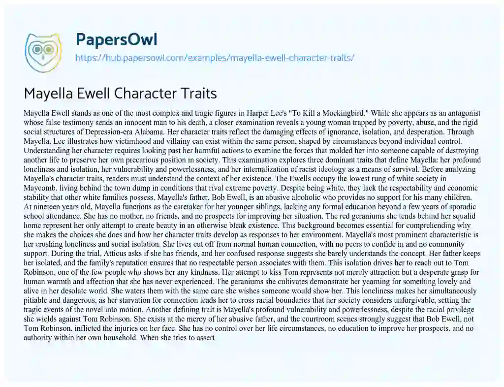 Essay on Mayella Ewell Character Traits