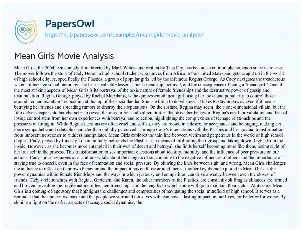 Essay on Mean Girls Movie Analysis