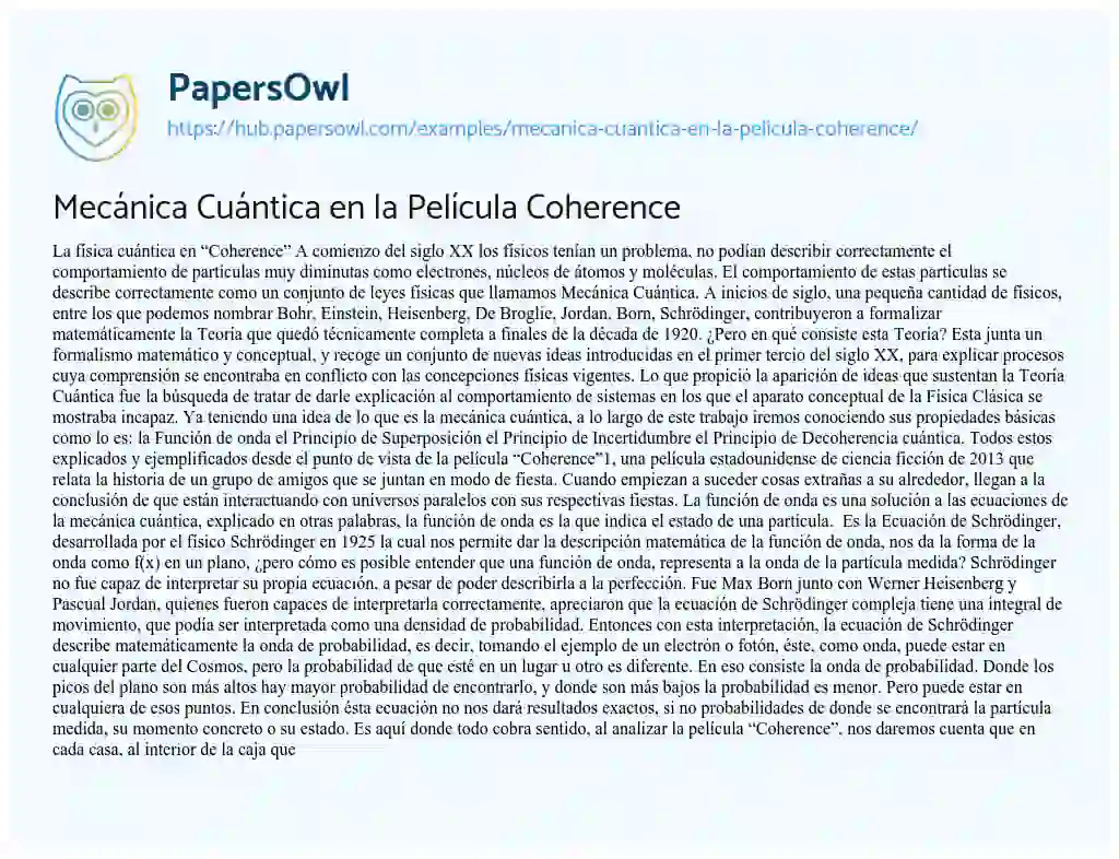 Essay on Mecánica Cuántica en la Película Coherence