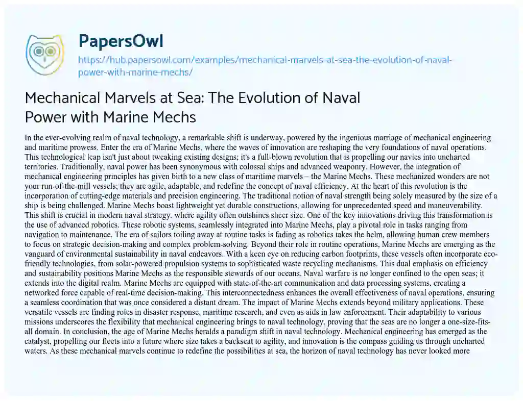 Essay on Mechanical Marvels at Sea: The Evolution of Naval Power with Marine Mechs