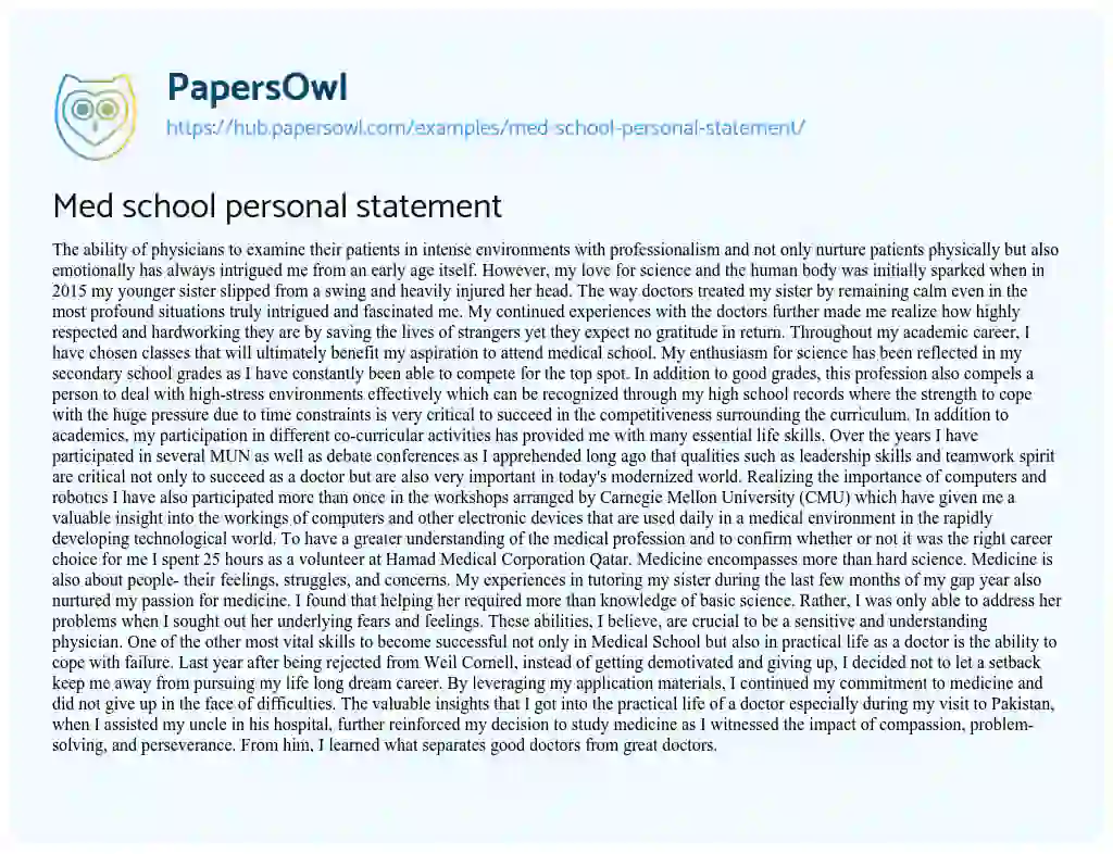 Essay on Med school personal statement