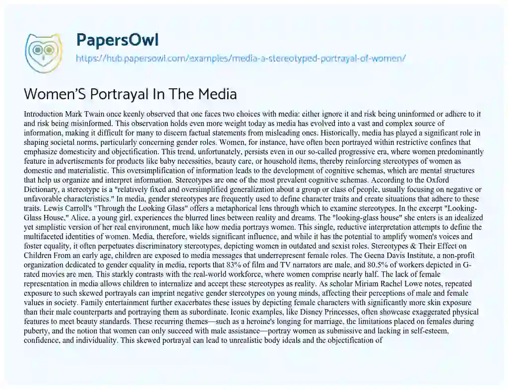 Essay on Women’S Portrayal In The Media