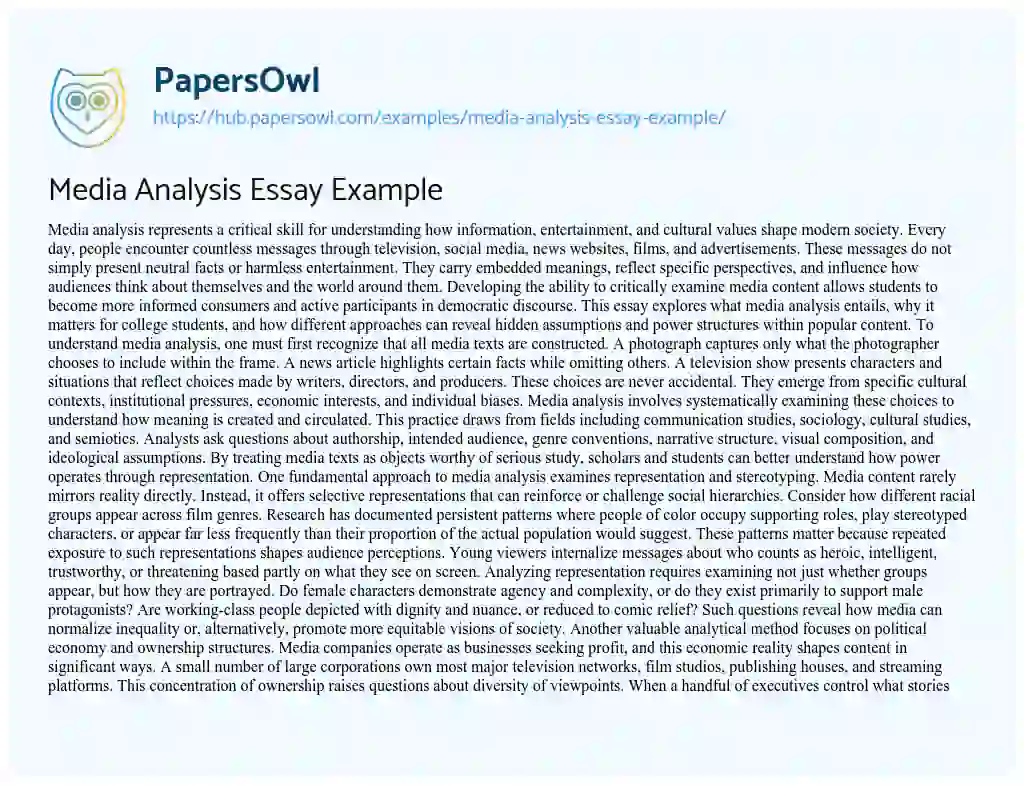 Essay on Media Analysis Essay Example