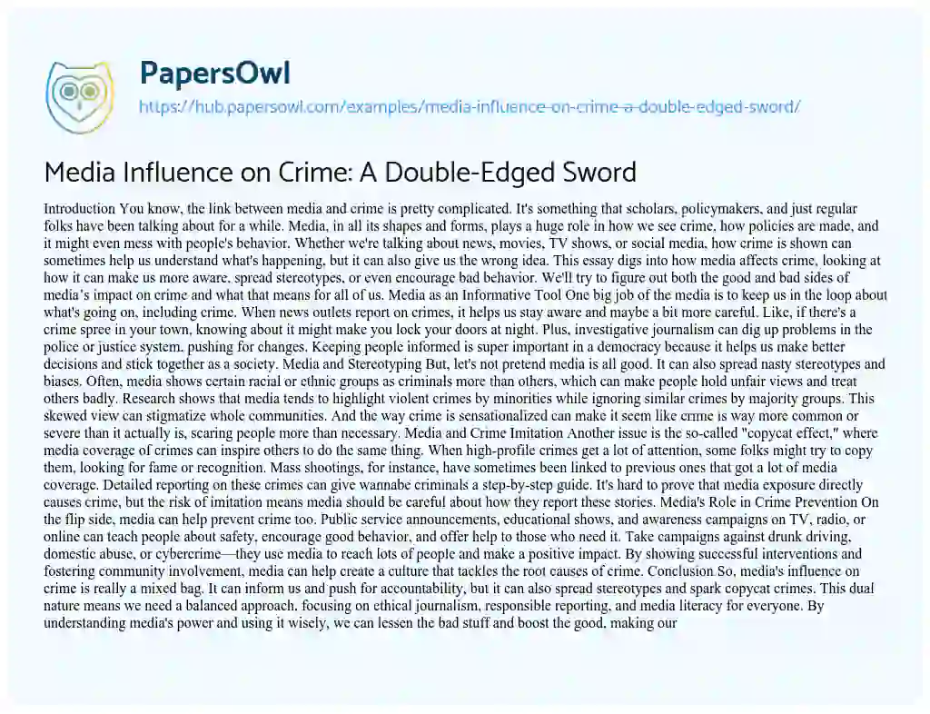 Essay on Media Influence on Crime: A Double-Edged Sword