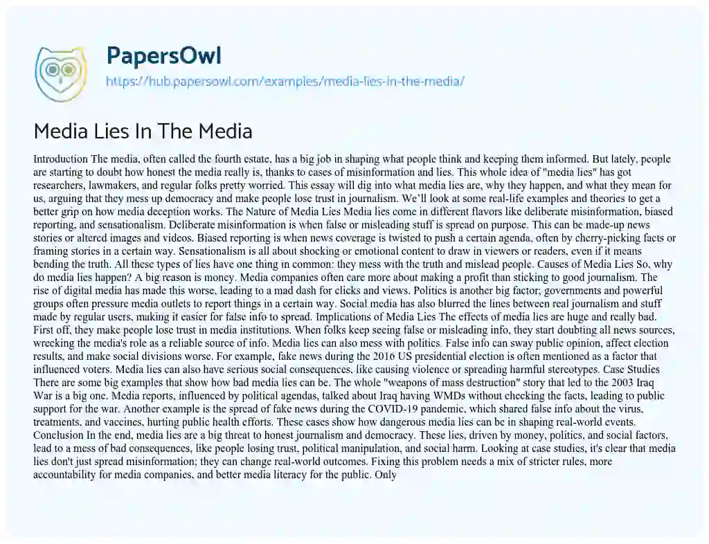 Essay on Media Lies In The Media