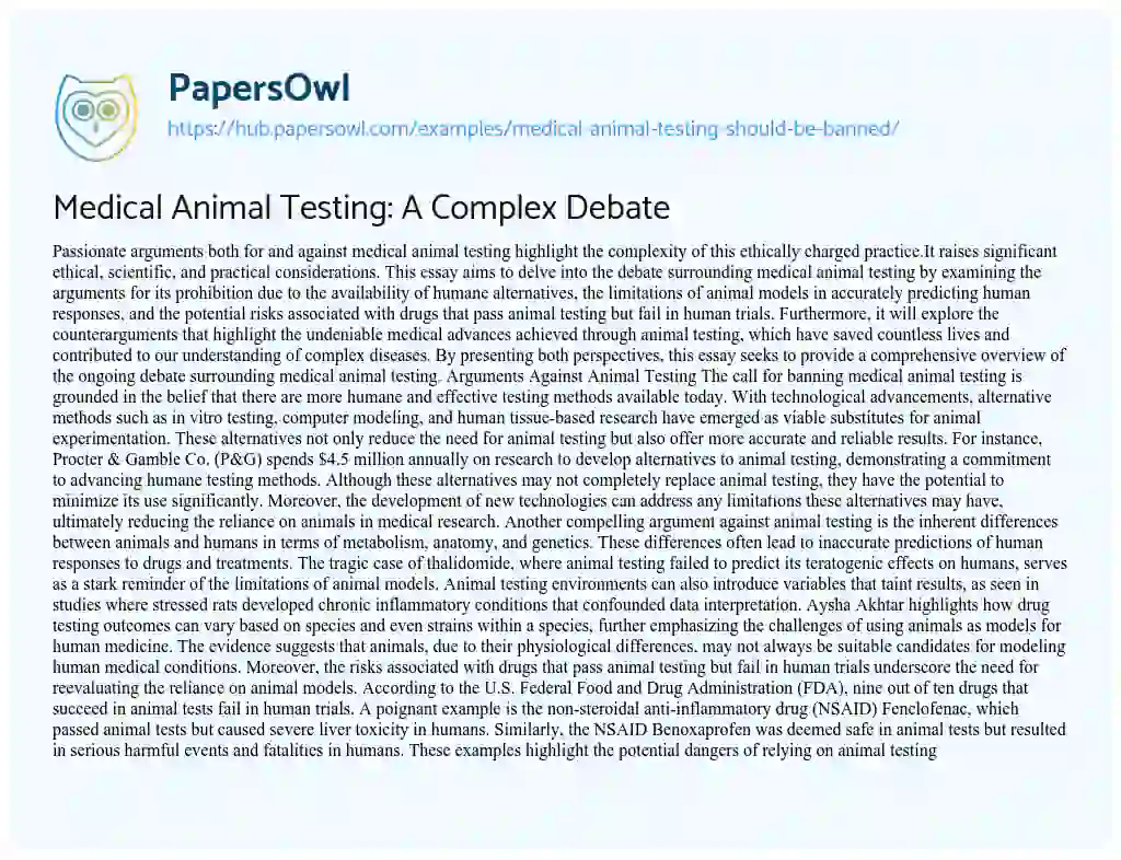 Essay on Medical Animal Testing: A Complex Debate