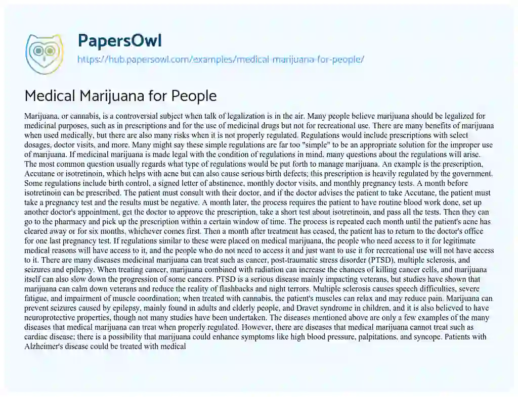 Essay on Medical Marijuana for People