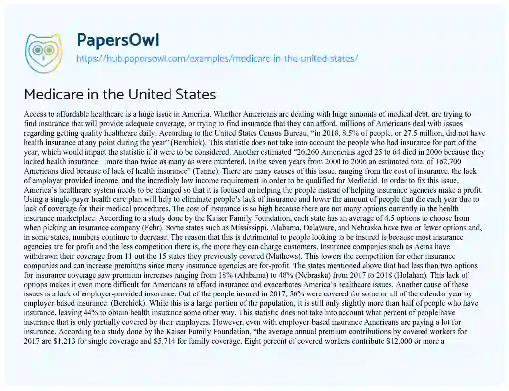 Essay on Medicare in the United States