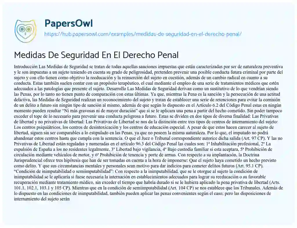 Essay on Medidas De Seguridad En El Derecho Penal