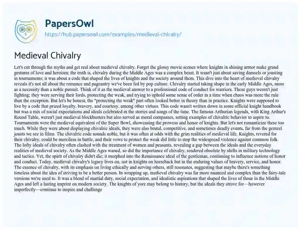Essay on Medieval Chivalry