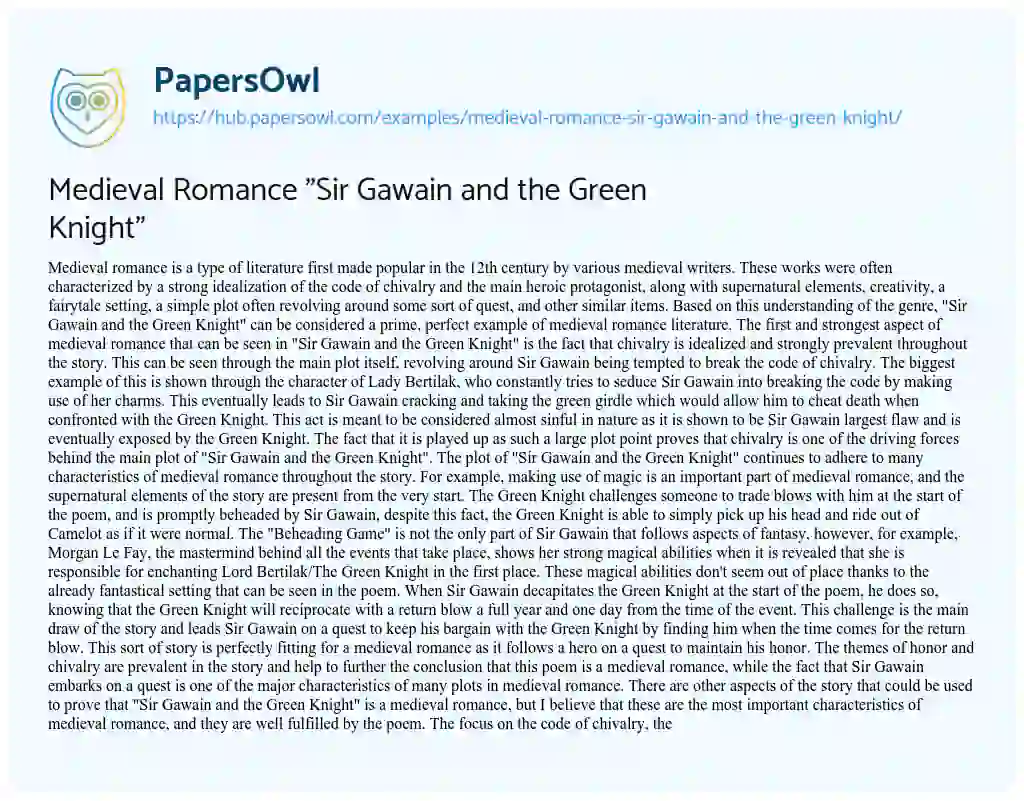 Essay on Medieval Romance “Sir Gawain and the Green Knight”