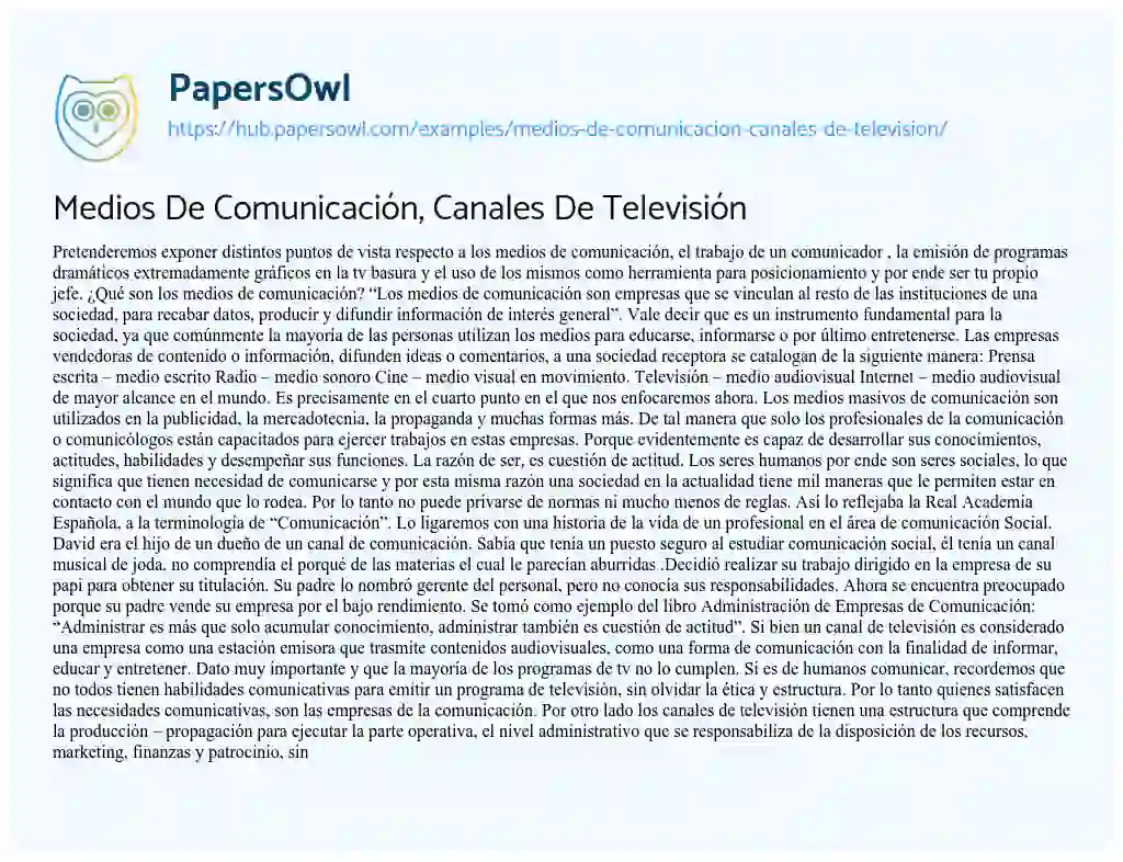 Essay on Medios De Comunicación, Canales De Televisión