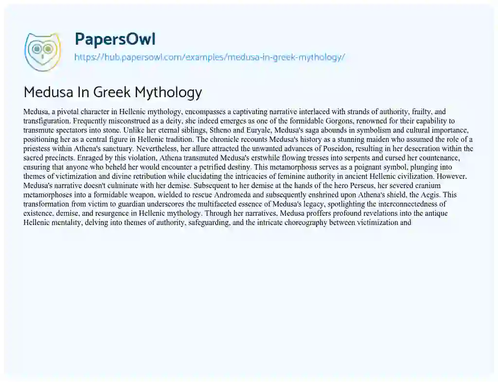 Essay on Medusa In Greek Mythology