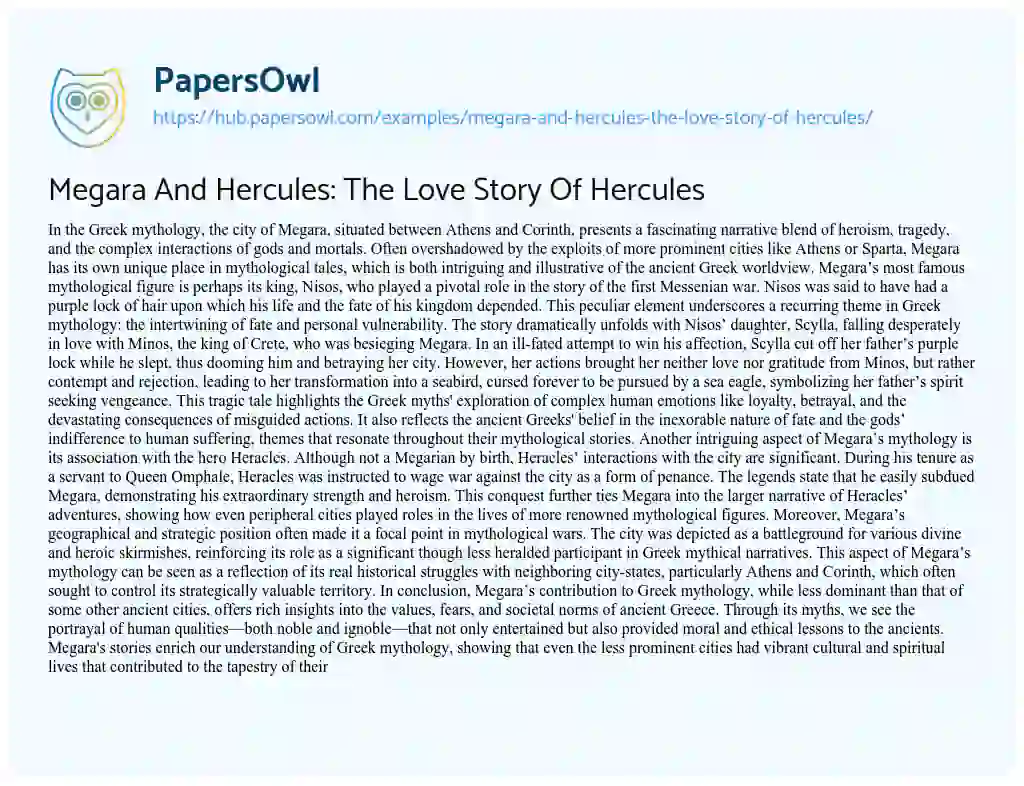 Essay on Megara And Hercules: The Love Story Of Hercules