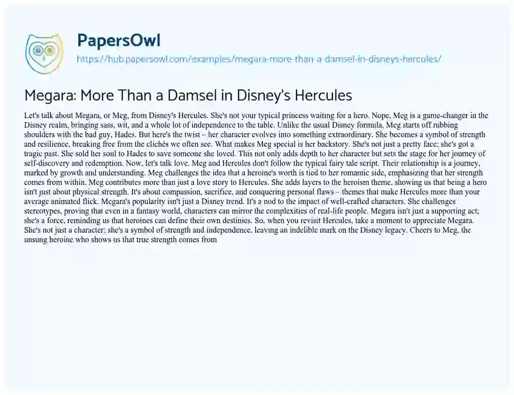 Essay on Megara: More Than a Damsel in Disney’s Hercules